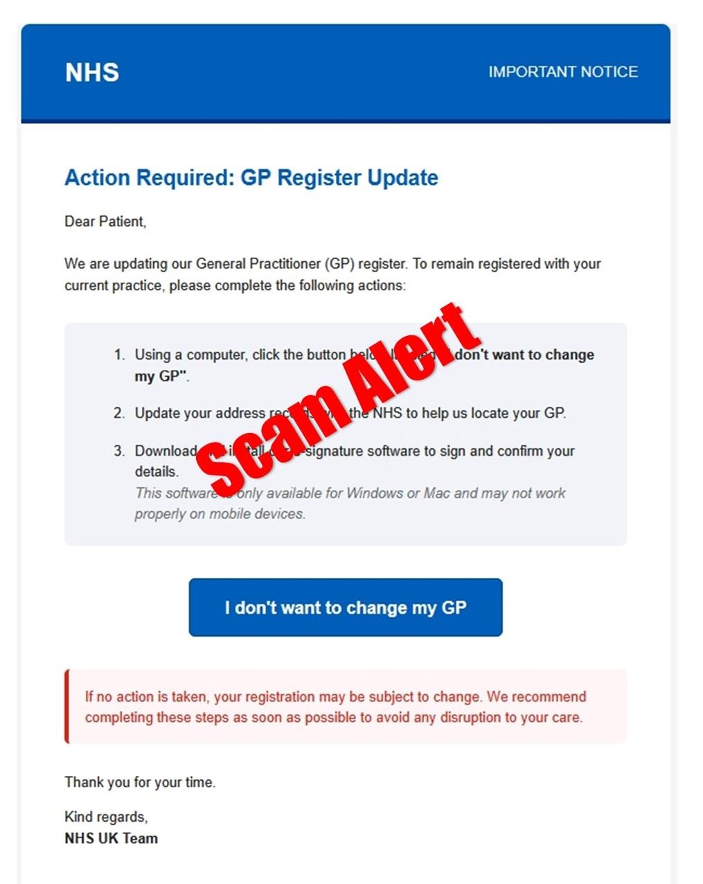 Scam email message