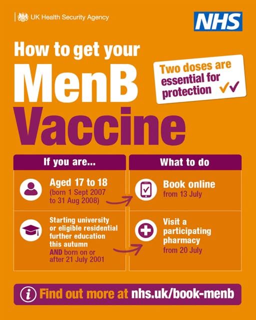 UK Health Security Agency and NHS information poster on MeningitisB vaccination
