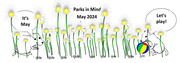 Cartoon depicting Parks in Mind May 2024 programme